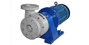 A blue and white pump with a motor attached to it.