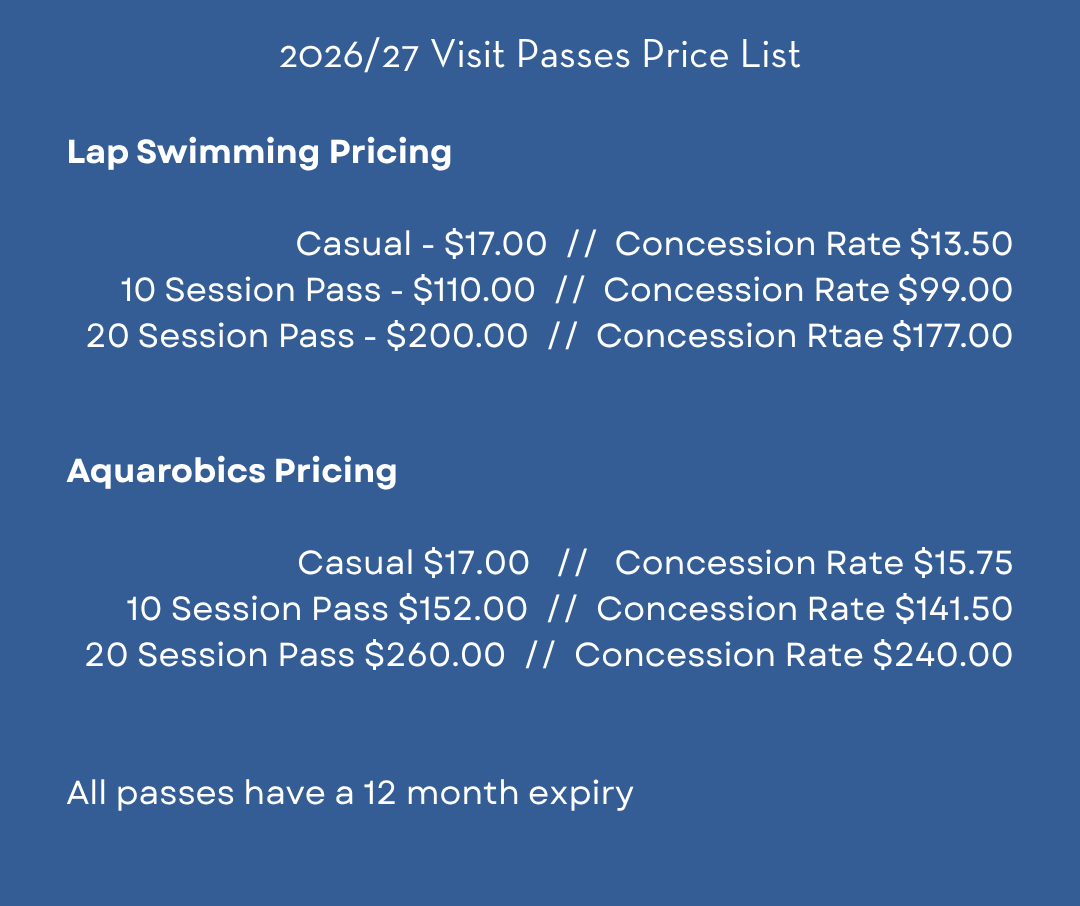 A price list for findon swim school shows prices for lap swimming and aquarobics