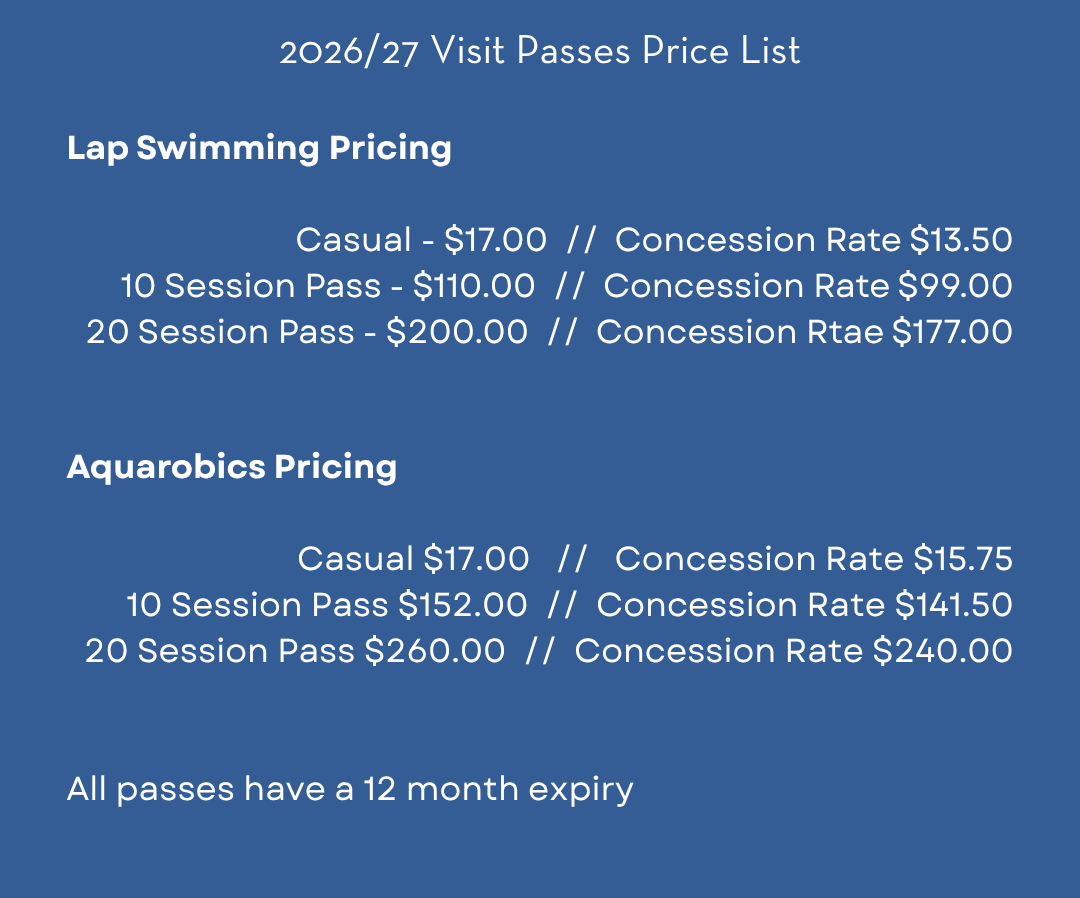 A price list for swimming and aquarobics at mt barker swim school