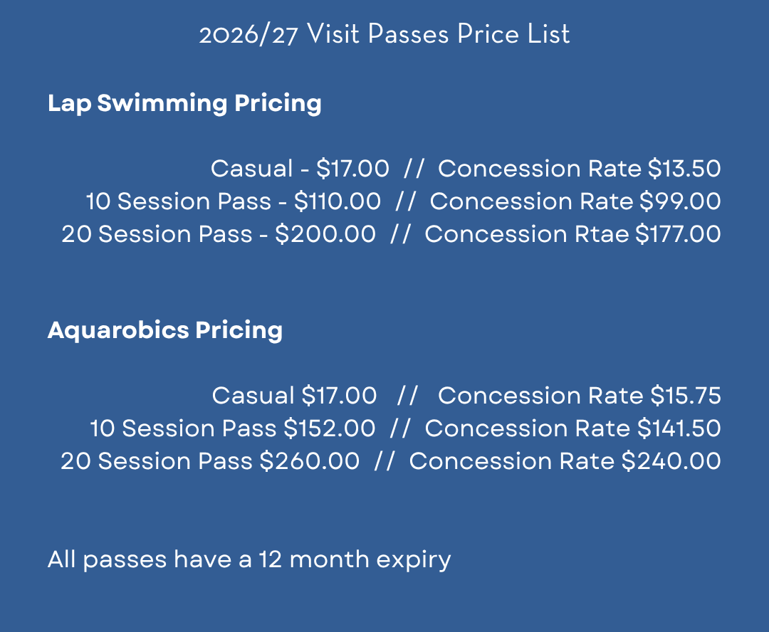 The price list for norwood swim school includes lap swimming and aquarobics