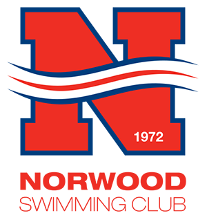 A logo for norwood swimming club with a red letter n