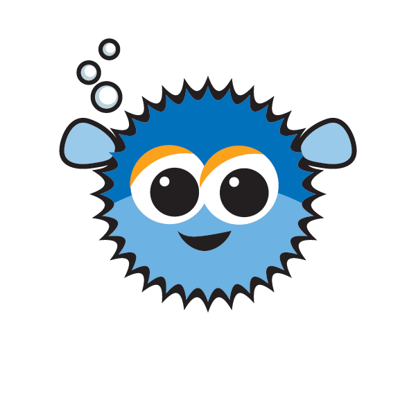 A blue puffer fish with bubbles coming out of it 's mouth