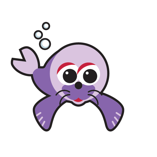 A purple seal with bubbles coming out of its mouth