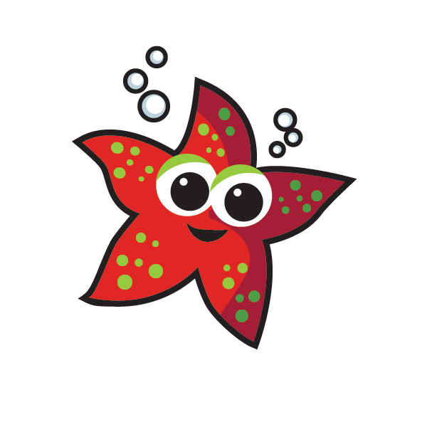 A red starfish with bubbles coming out of it 's eyes