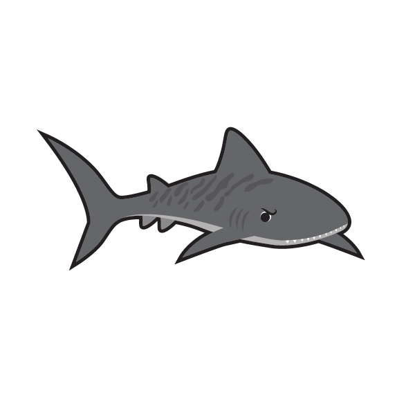 A cartoon drawing of a shark with an angry look on its face.