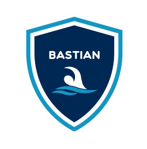 A blue shield with the name bastian on it