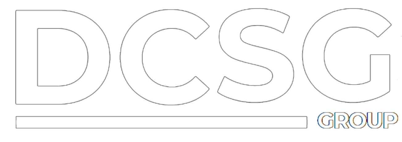 A black and white logo for a company called dcsg group.