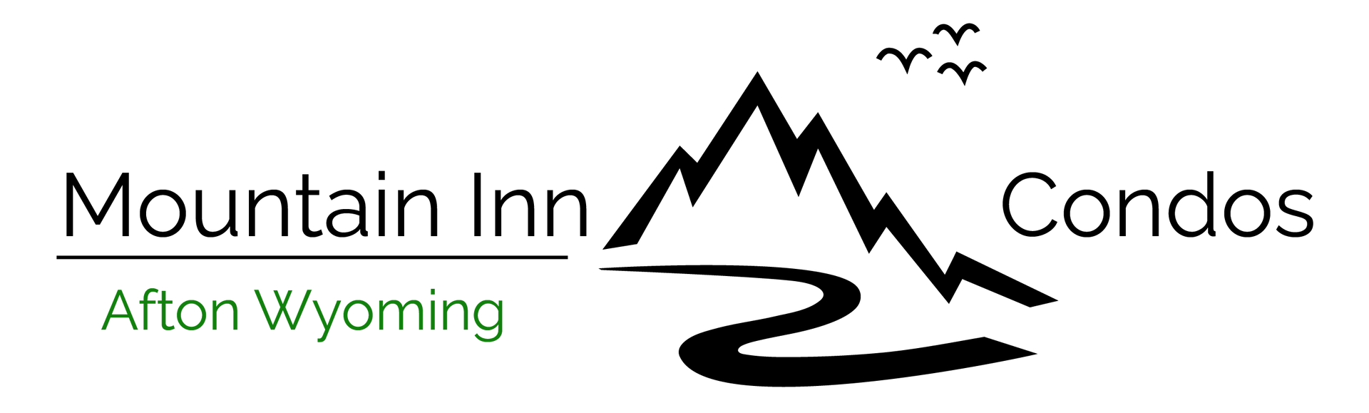 Mountain Inn Condos logo with black mountain silhouette and green “Afton Wyoming” text