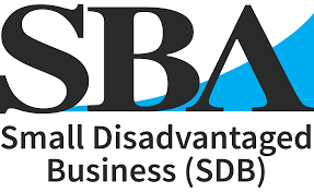 The logo for small disadvantaged business ( sdb ) is black and blue.
