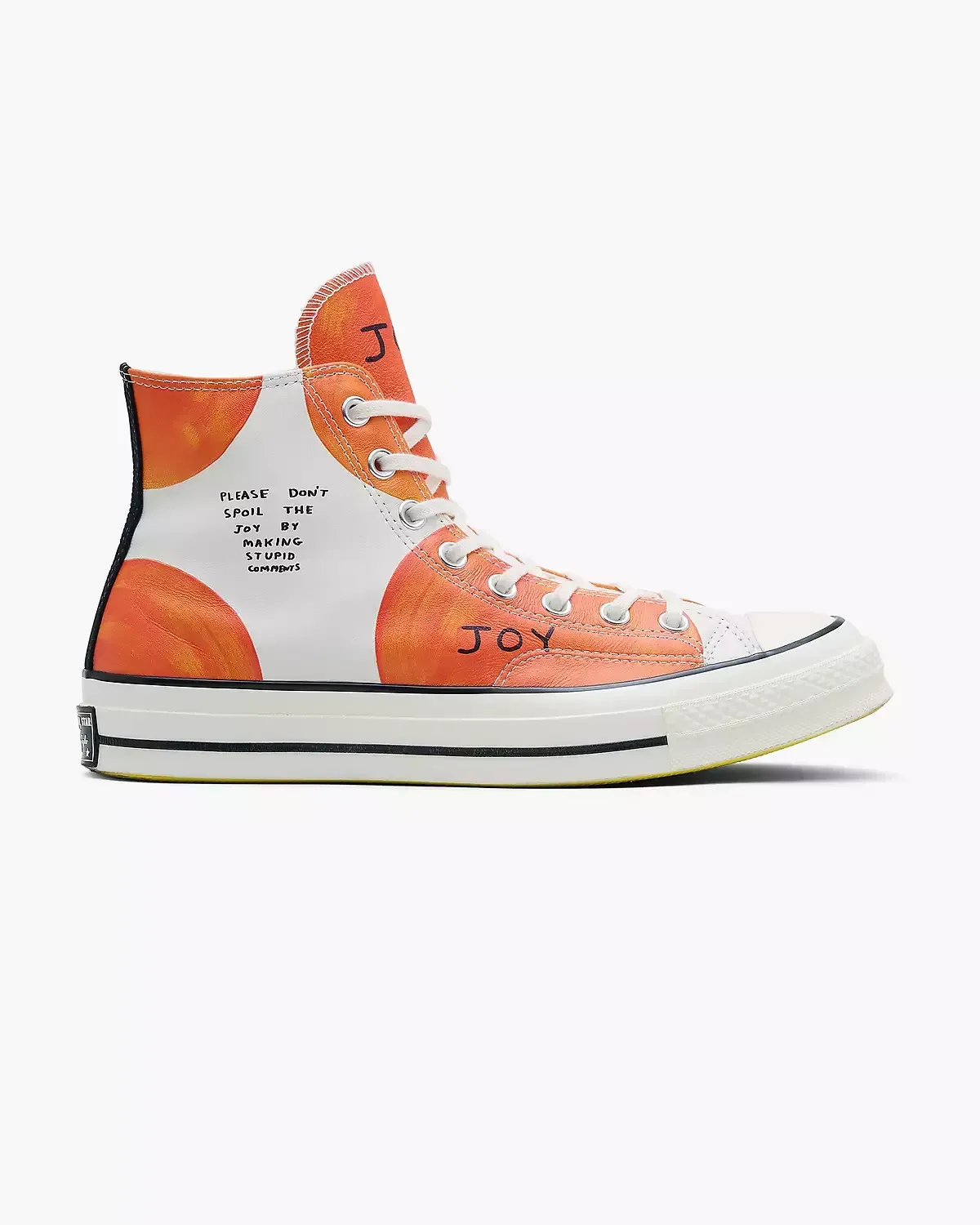 High-top orange and white Converse sneaker with