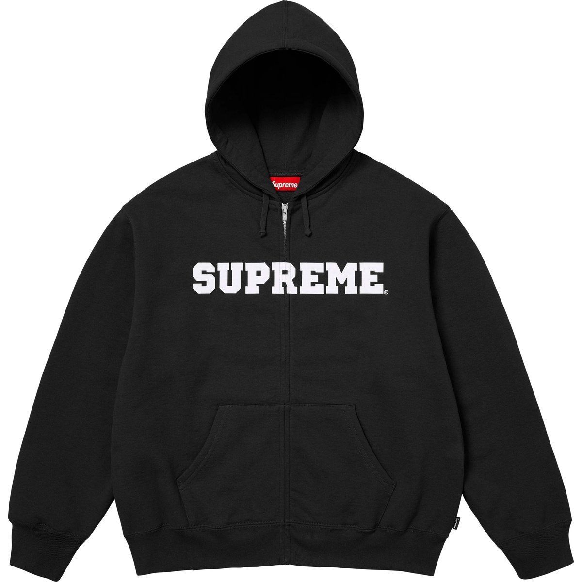Black Supreme zip-up hoodie with white