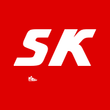 White "SK" letters on a red background with a small shoe icon.