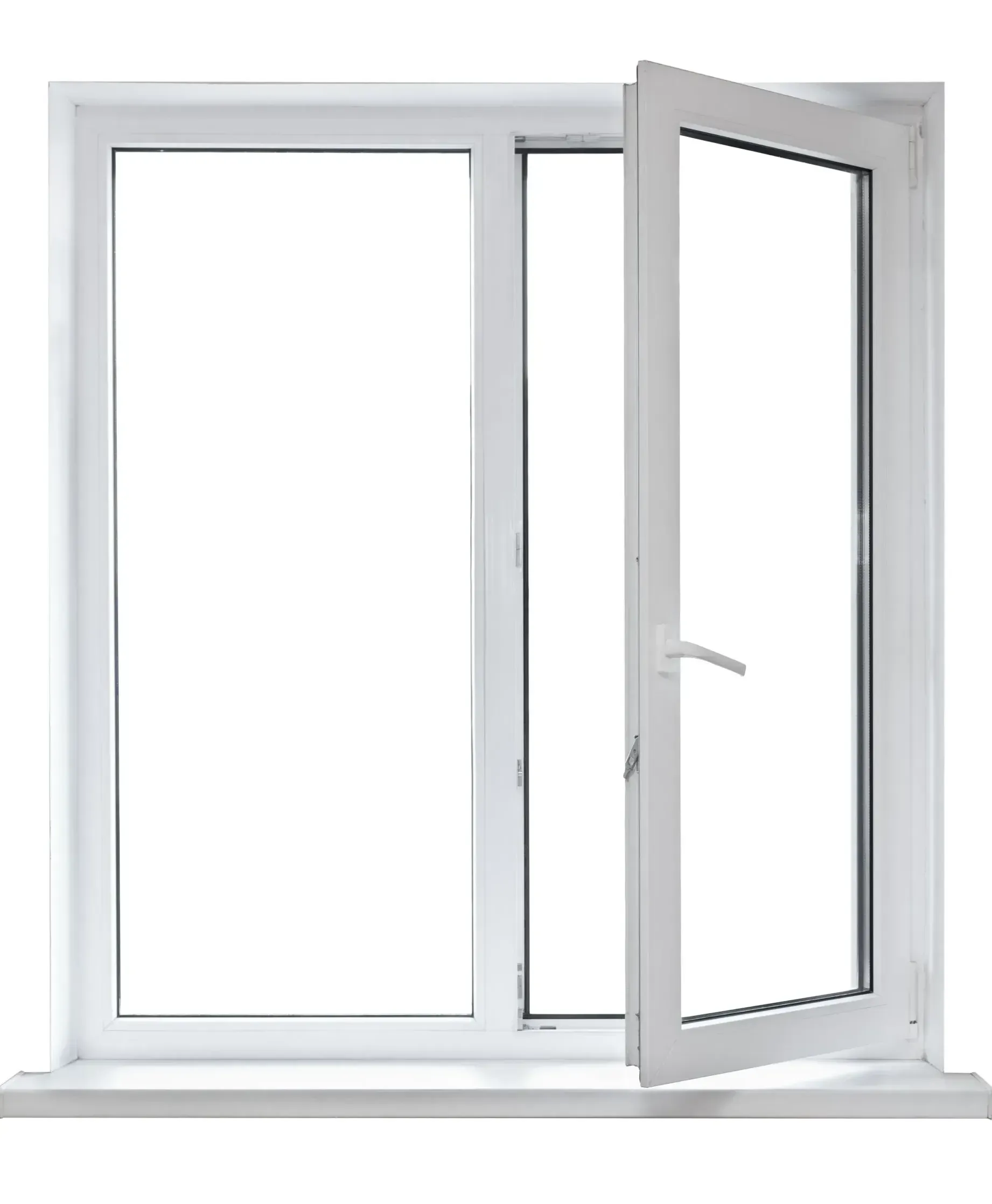 White PVC casement window, one side open