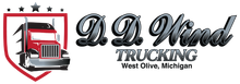 D&D Wind Trucking logo with red semi-truck, stars, and West Olive, Michigan text