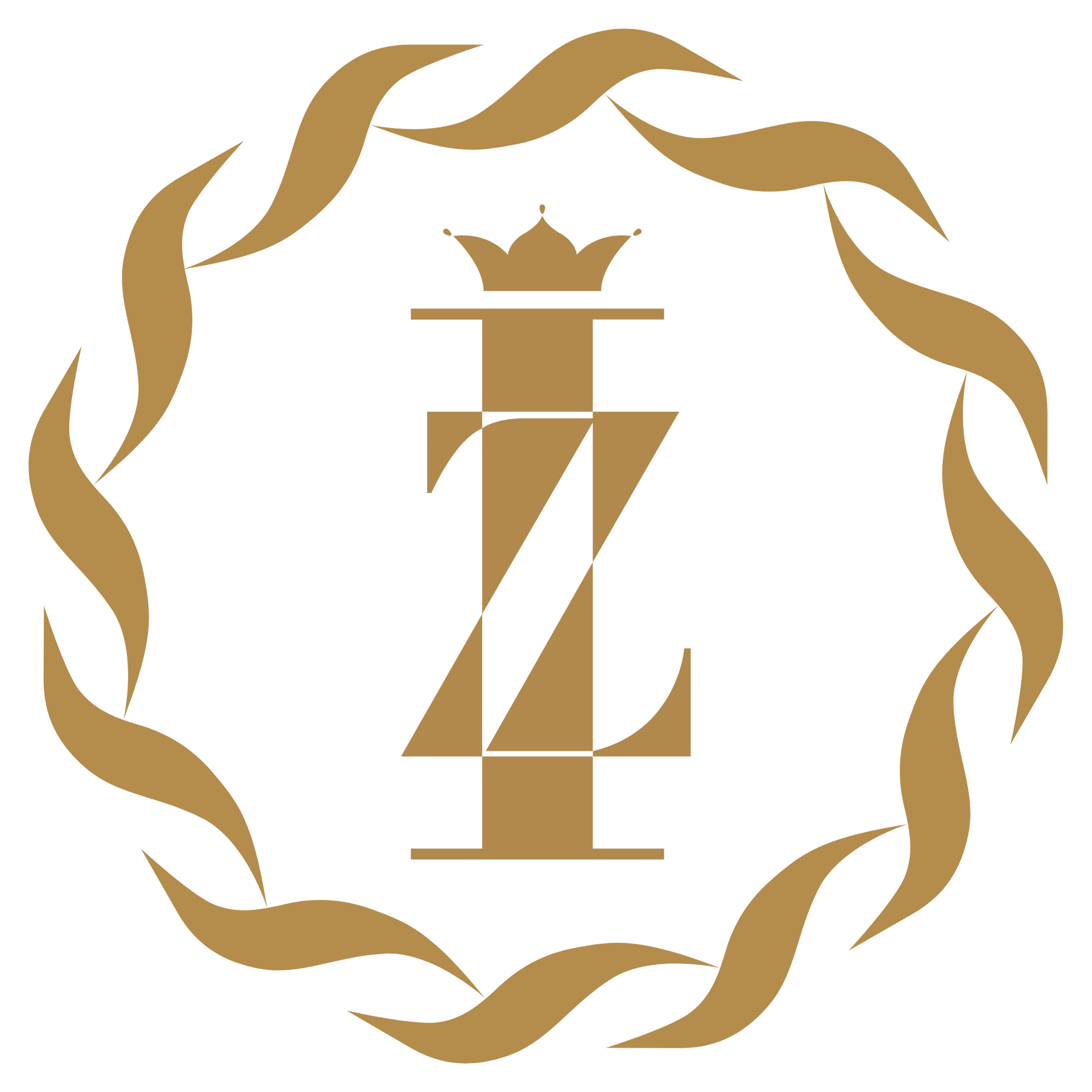 Beyaz zemin üzerinde yaprak çelenkli, altın rengi stilize H logosu.