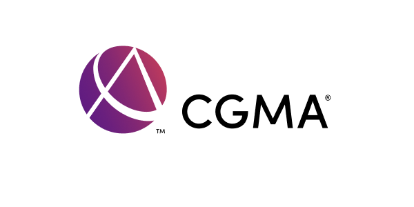 CGMA logo, a purple and pink globe with the letters 