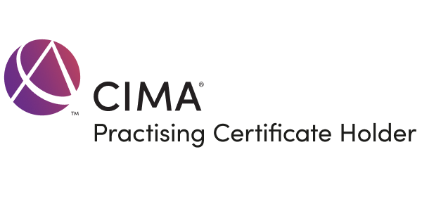 CIMA Practising Certificate Holder logo with a purple and pink globe.