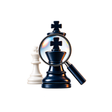 chess king viewed through a magnifying glass, representing clarity and informed decision-making