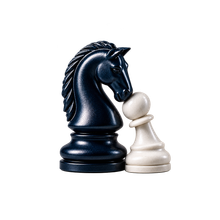 Black chess knight supporting a white pawn, representing empathy and understanding