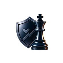 Black chess king beside a protective shield, representing integrity and trusted judgement