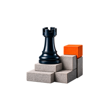 Black chess rook on structured blocks, representing practicality and turning strategy into action