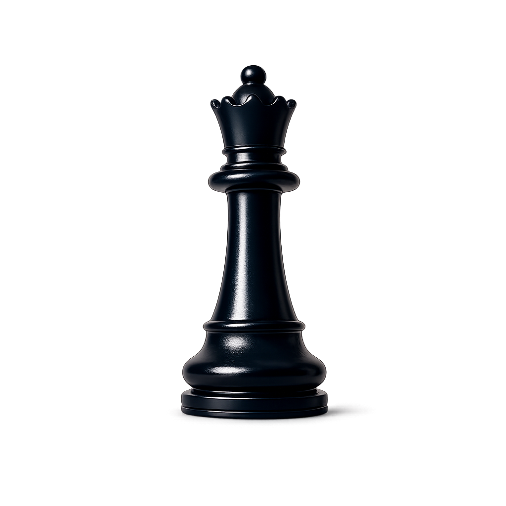 Black chess queen symbolising influence, agility and strategic advantage.