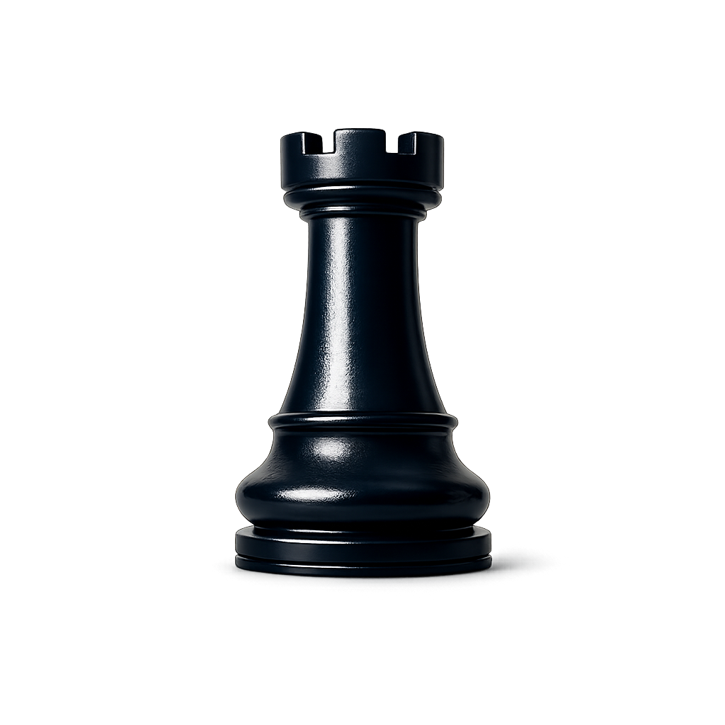 Black chess rook symbolising strength, structure and protection.