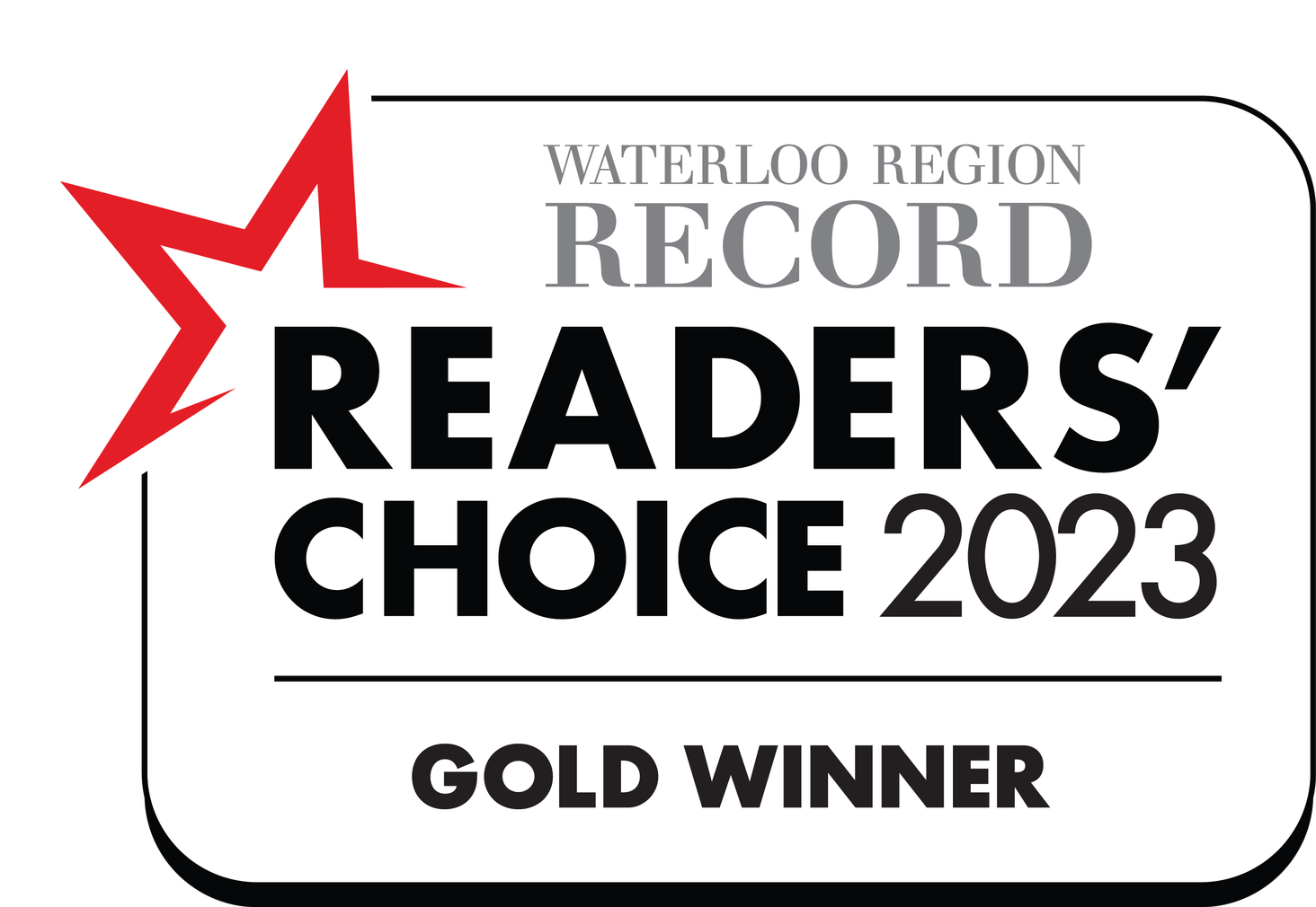 Waterloo Region Record Readers’ Choice 2023 Gold Winner logo with red star and black text