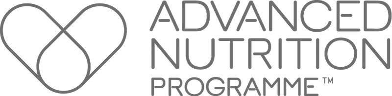 Advanced Nutrition Programme logo with heart icon in gray text on white background