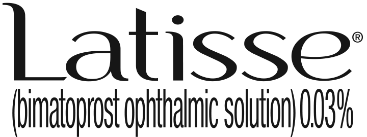 Latisse logo with “bimatoprost ophthalmic solution 0.03%” on a white background
