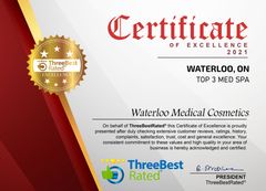 Certificate of Excellence 2021 for Waterloo Medical Cosmetics from ThreeBestRated with gold seal