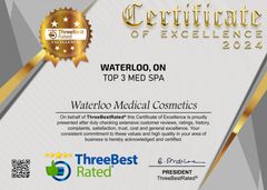 Certificate of Excellence 2024 for Waterloo, ON, Top 3 Med Spa, Waterloo Medical Cosmetics