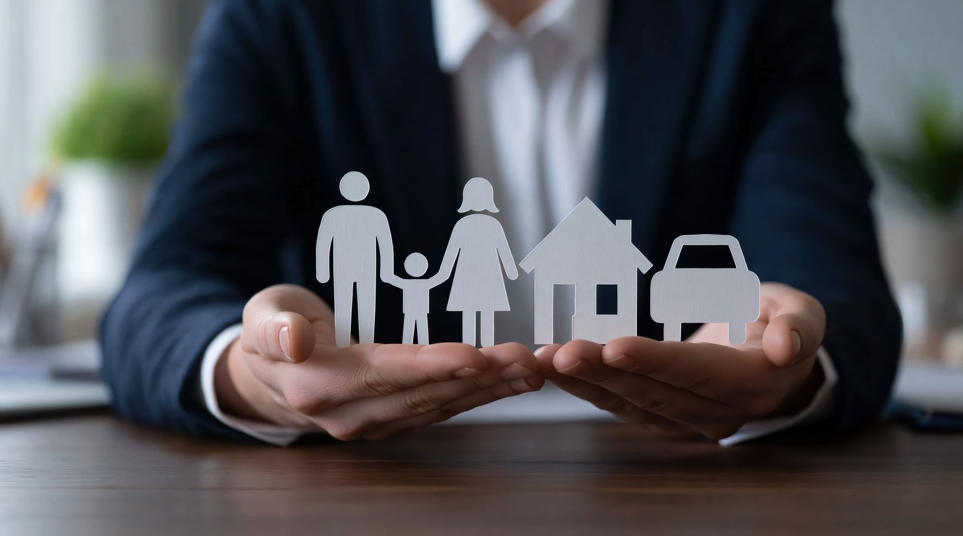 Insurance agent offers family house car protection and security coverage Insurance agent offers family house car protection and security coverage