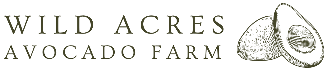 Logo for Wild Acres Avocado Farm with avocado illustration.