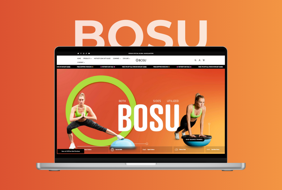 A laptop computer is open to a bosu website.