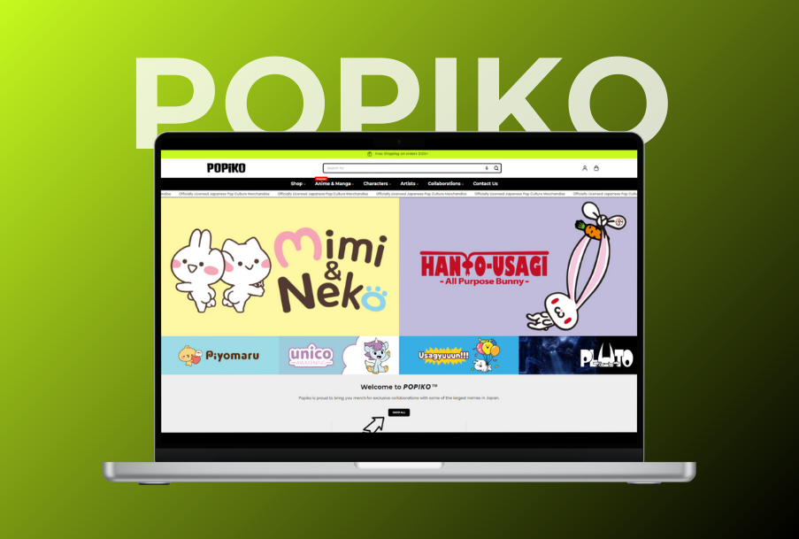 A laptop computer is open to a popiko website.