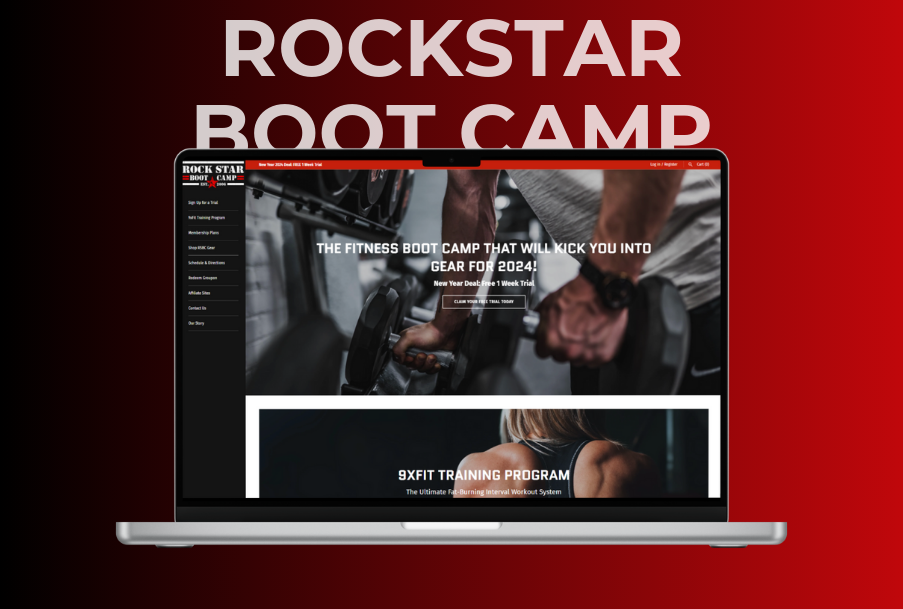 A laptop computer is open to a rockstar boot camp website.