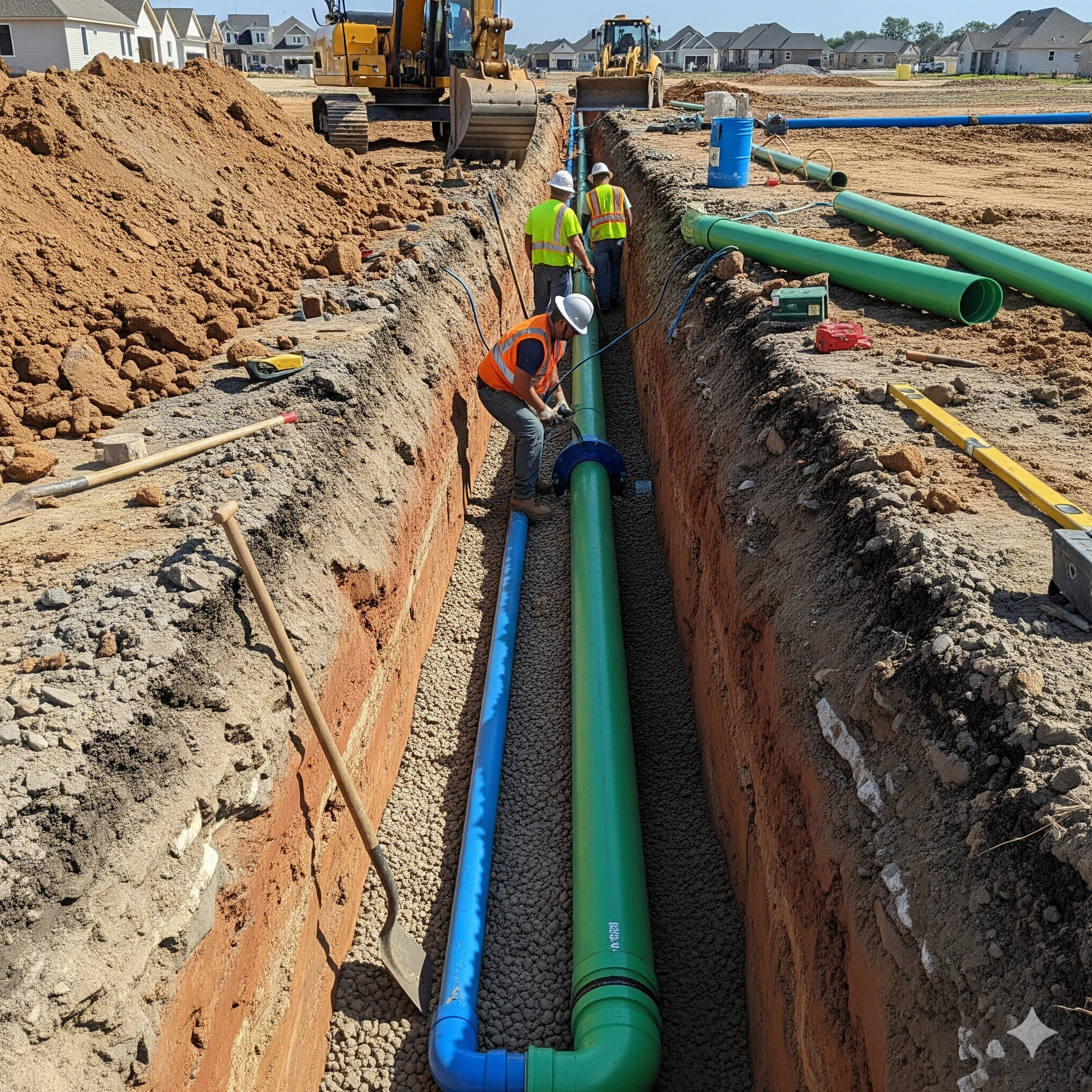 Pipes being layed as part of an excavation project