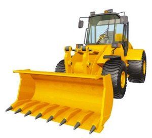 A yellow bulldozer with a large bucket on a white background to show excavation equipment.