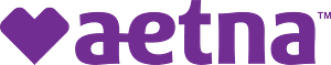 Purple Aetna logo with heart icon and wordmark on white background