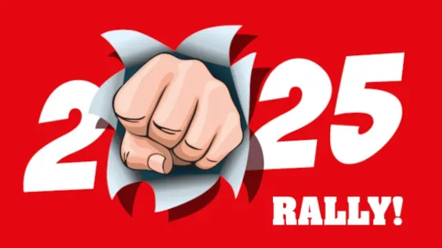 A fist bursts through a red background, forming a hole shaped like a heart, with 