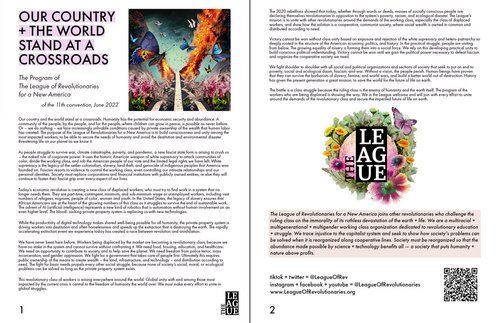 Brochure spread for “Our Country and the World Through Crossroads,” with colorful artwork and paragraphs of text.