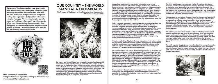A black-and-white magazine spread with text blocks, a central cover image, and a small photo on the right.