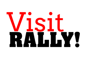 Red and black text reading “Visit RALLY!” on a white background