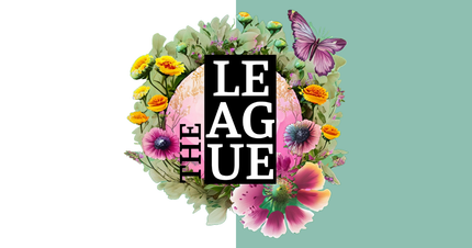 The League floral logo with black-and-white text, surrounded by colorful flowers and a butterfly