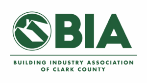 Green logo for the Building Industry Association of Clark County, featuring a stylized house icon beside the letters BIA.