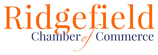 The orange and navy blue logo for the Ridgefield Chamber of Commerce.