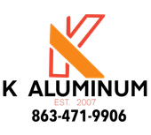 K Aluminum logo in black and orange with phone number 863-471-9906 and &ldquo;EST. 2007&rdquo;