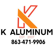 K Aluminum logo in black and orange with phone number 863-471-9906 and &ldquo;EST. 2007&rdquo;