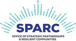 Logo for SPARC: blue text over an arc of blue lines;